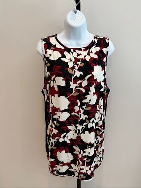 J Jill Sleeveless Floral Print Shell Top - Black, White & Burgundy